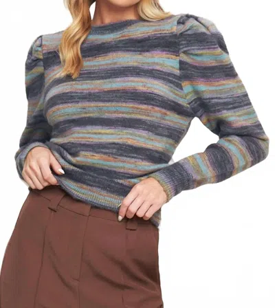 Flying Tomato Stripe Puff Sweater In Charcoal Sage In Gray