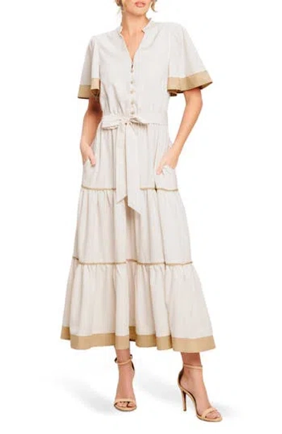 Flying Tomato Stripe Short Sleeve Midi Shirtdress In Neutral