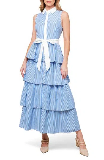 Flying Tomato Stripe Sleeveless Tiered Maxi Shirtdress In Multi