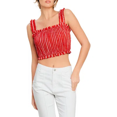 Flying Tomato Stripe Smocked Crop Top In Red