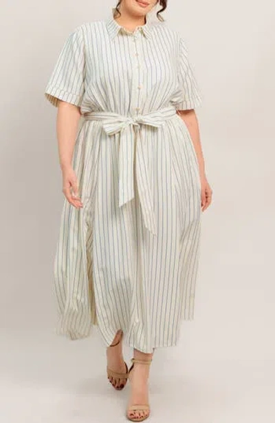 Flying Tomato Stripe Tie Waist Midi Dress In Multi