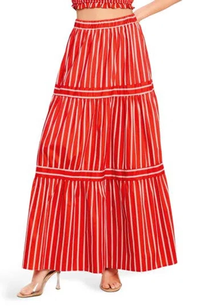 Flying Tomato Stripe Tiered Cotton Maxi Skirt In Red