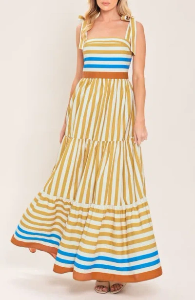 Flying Tomato Stripe Tiered Cotton Maxi Sundress In Multi