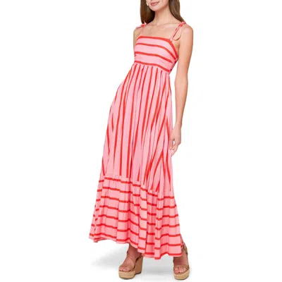 Flying Tomato Stripe Woven Midi Dress In Pink Red