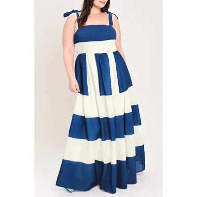 Flying Tomato Striped Smocked Tiered Maxi Dress In Multi