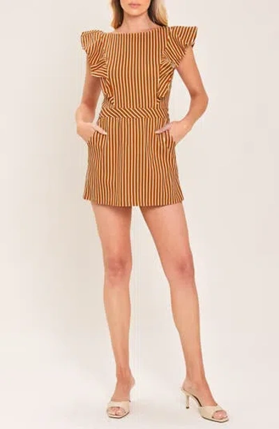 Flying Tomato Striped Stretch Cotton Twill Romper In Orange