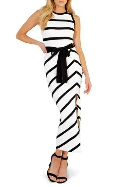 Flying Tomato Striped Tie Waist Maxi Dress In White