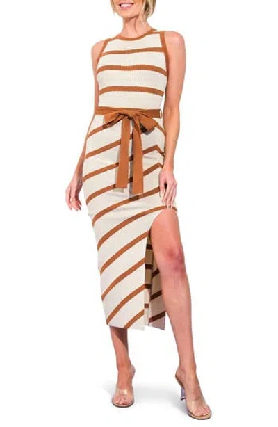 Flying Tomato Striped Tie Waist Maxi Dress In White