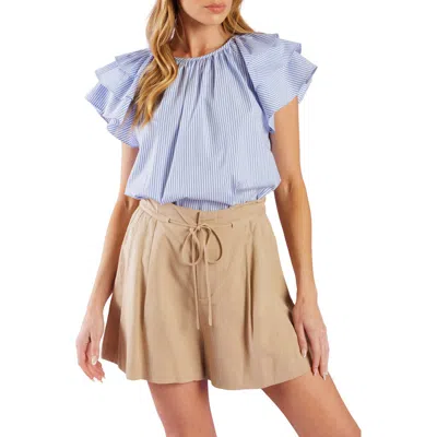 Flying Tomato Striped Woven Flutter Sleeve Top In Multi