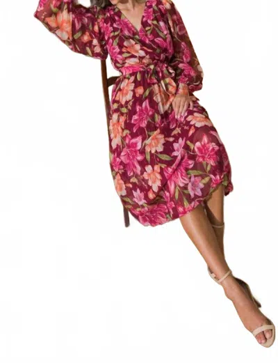 Flying Tomato Sunset Garden Pleated Midi Dress In Pink