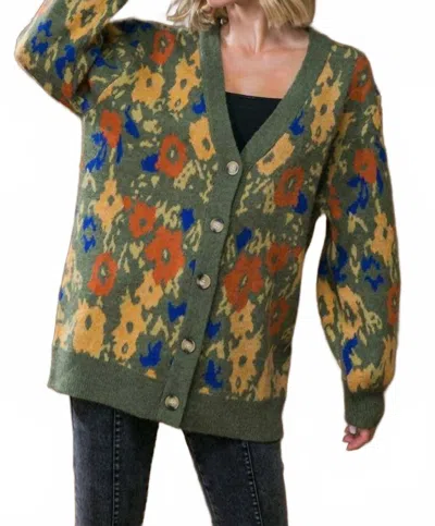 Flying Tomato Sweater Knit Cardigan In Olive In Green