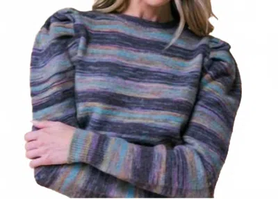 Flying Tomato Sweater Knit Top In Charcoal Sage In Blue