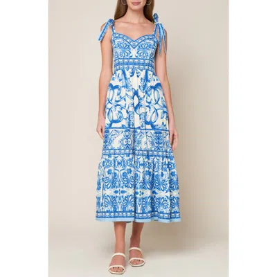 Flying Tomato Sweetheart Neck Bow Tie Strap Maxi Dress In Blue