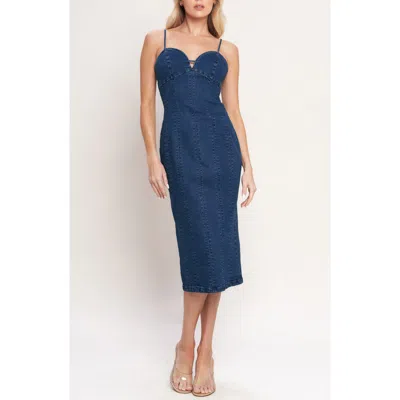 Flying Tomato Sweetheart Neck Denim Midi Dress In Blue