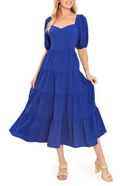 Flying Tomato Sweetheart Neck Midi Dress In Blue