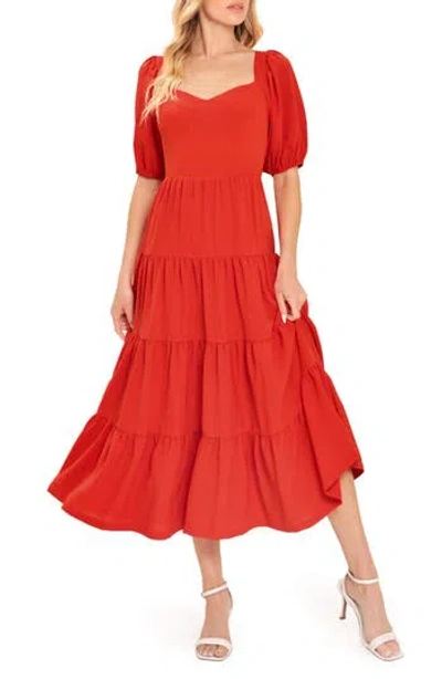 Flying Tomato Sweetheart Neck Midi Dress In Red