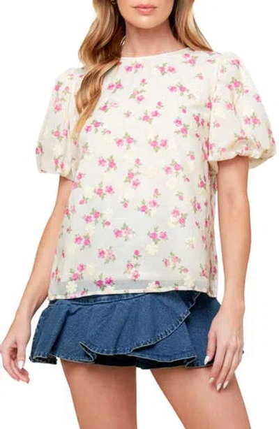 Flying Tomato Textured Floral Print Top In White
