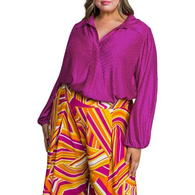 Flying Tomato Textured Hidden Placket Button-up Top In Purple