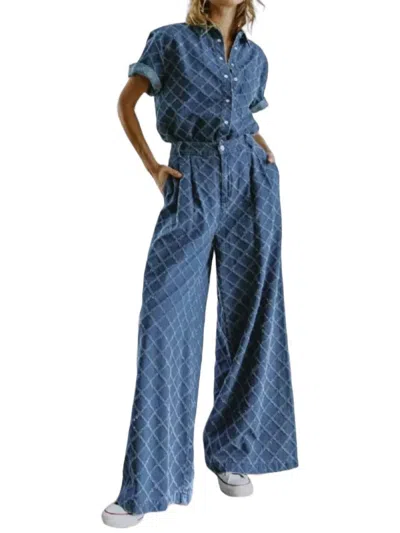 Flying Tomato Textured Wide Pants In Denim In Blue