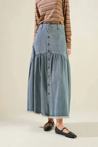 Flying Tomato The Haven Denim Midi Skirt In Indigo In Blue