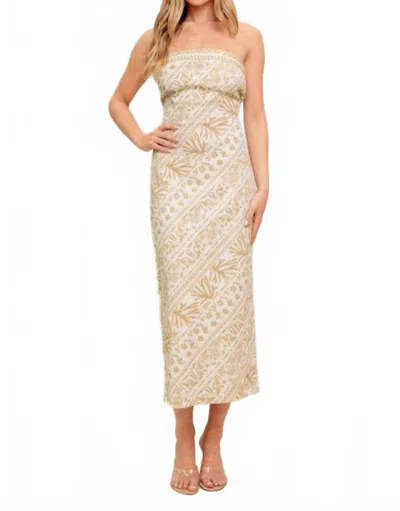 Flying Tomato The Mackenna Strapless Midi Dress In Ivory/ Taupe In Multi