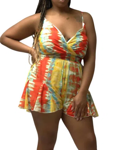 Flying Tomato Tie Dye Sleeveless Romper In Orange Multi