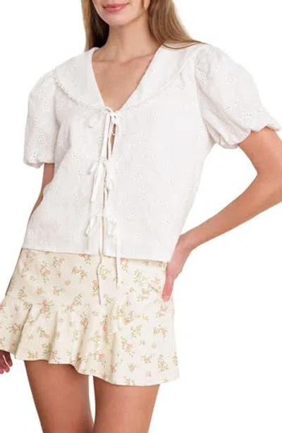 Flying Tomato Tie Front Eyelet Top In Multi