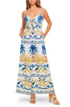 Flying Tomato Tie Front Jumpsuit In Blue