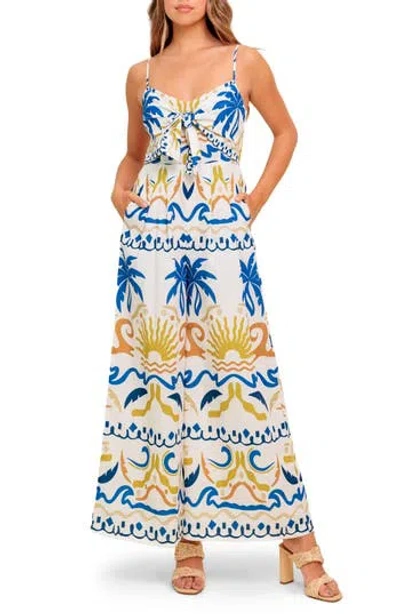 Flying Tomato Tie Front Jumpsuit In Blue