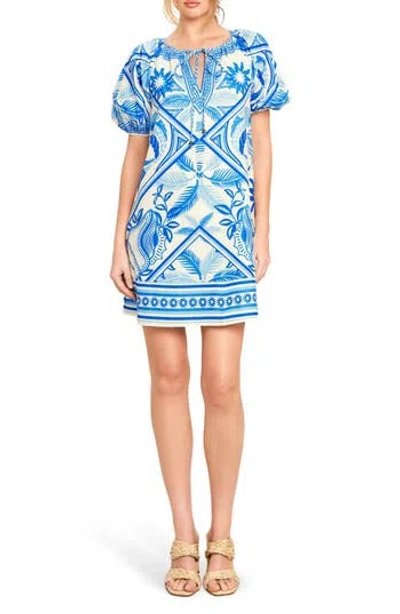 Flying Tomato Tie Keyhole Puff Sleeve Minidress In Blue
