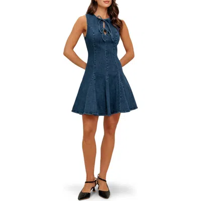 Flying Tomato Tie Neck Denim Minidress In Blue