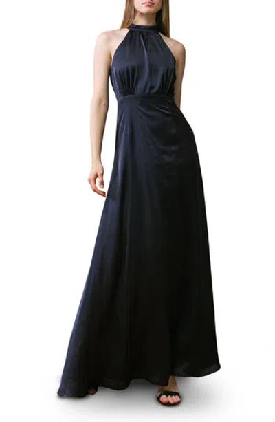Flying Tomato Tie Neck Satin Maxi Dress In Black