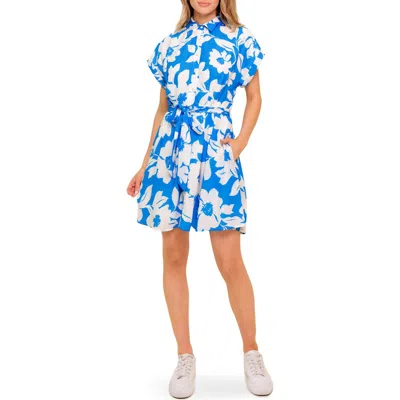 Flying Tomato Tie Waist Button-up Minidress In Blue