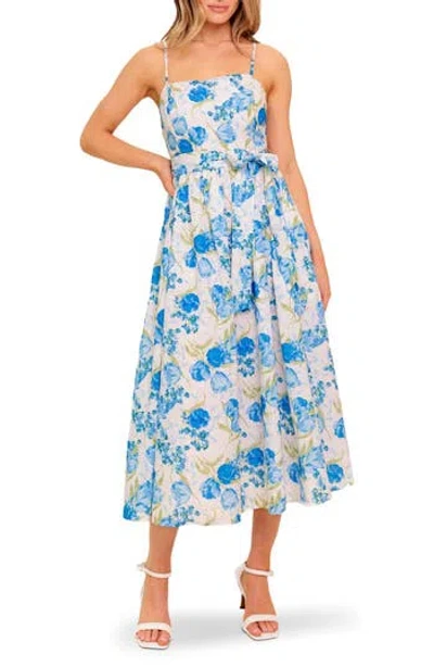 Flying Tomato Tie Waist Fit & Flare Midi Dress In Blue