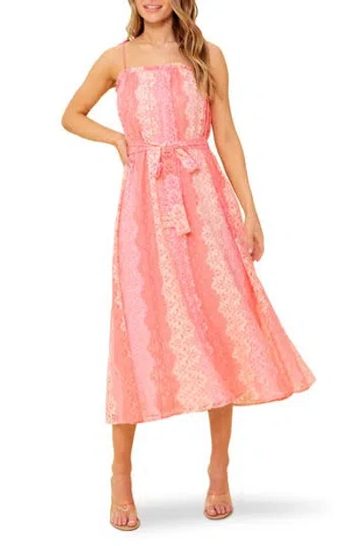 Flying Tomato Tie Waist Lace Midi Dress In Pink