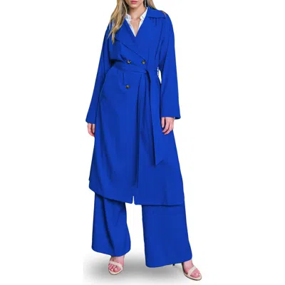 Flying Tomato Tie Waist Trench Coat In Blue
