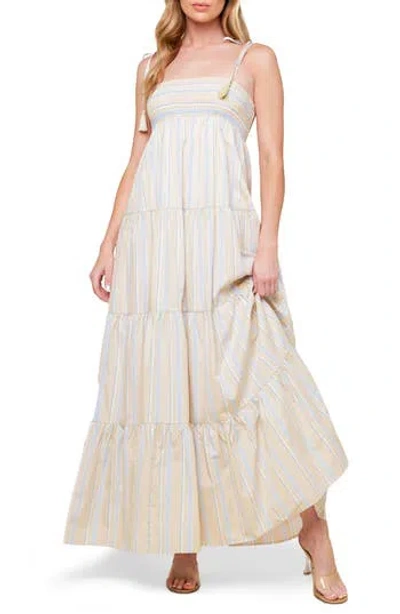 Flying Tomato Tied Shoulder Maxi Dress In Taupe/blue