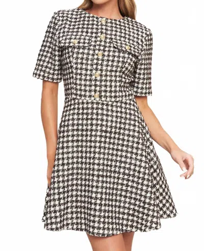 Flying Tomato Tilde Short Sleeve Button Tweed Mini Dress In Brown Multi In Black