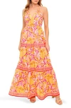 Flying Tomato Tropical Print Halter Maxi Dress In Orange