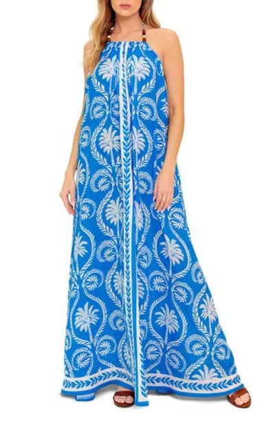Flying Tomato Tropical Print Halter Maxi Dress In Blue