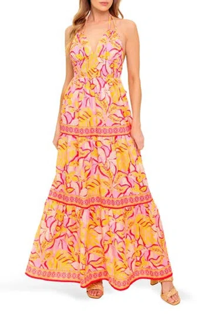 Flying Tomato Tropical Print Halter Maxi Dress In Multi