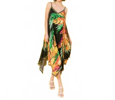 Flying Tomato Tropical Print Hanky Hem Midi Dress In Black