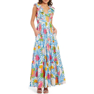 Flying Tomato Tropical Print Sleeveless Cotton Maxi Dress In Multi