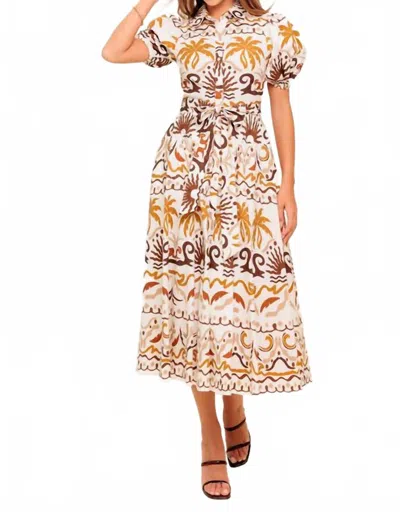 Flying Tomato Tropicana Sunset Woven Midi Dress In Ivory Brown In Multi