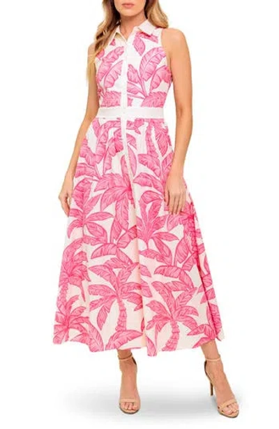 Flying Tomato Trpoical Print Sleeveless Maxi Shirtdress In Pink