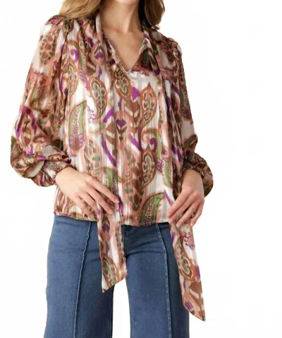 Flying Tomato Try And Try Again Woven Top In Cream Brown