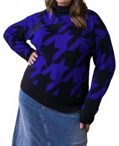 Flying Tomato Turtleneck Sweater Top - Plus In Black/royal In Multi