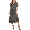 Flying Tomato Two-tone Lace Short Sleeve Midi Dress In Black