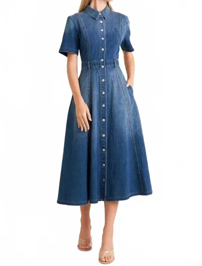 Flying Tomato Underwood Denim Dress In Med Wash In Blue