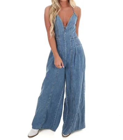 Flying Tomato Urban Blues Denim Jumpsuit In Light Denim